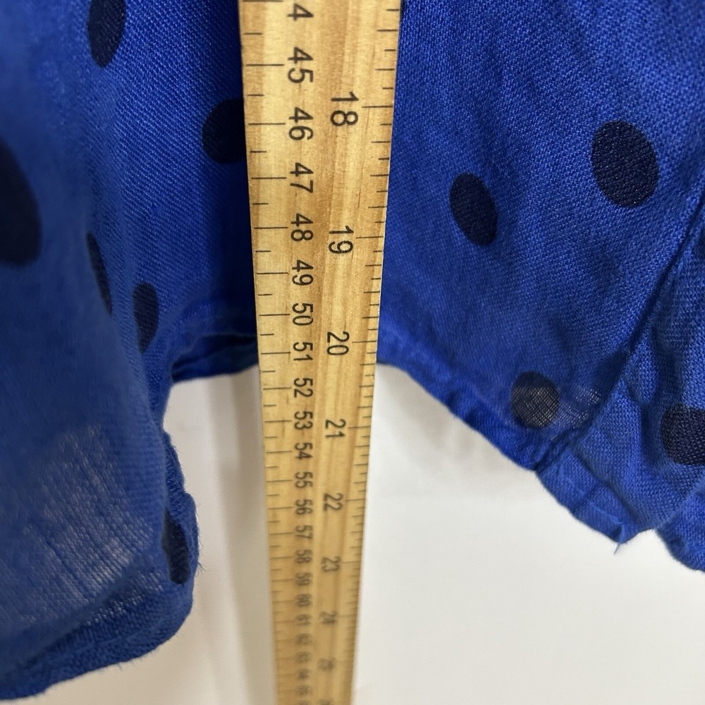 Made In Italy Top Women Medium‎ Blue Button Down Shirt Polka Dots Pocket Linen - Picture 4 of 9